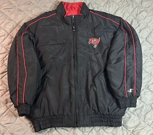 VINTAGE Tampa Bay Buccaneers Jacket Mens XL Black Puffer Logo Athletic NFL - Picture 1 of 12