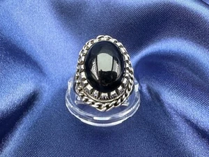 Großer handgefertigter schwarzer Glassteinring aus Sterlingsilber, Größe M - M 1/2, 8,9 gm - Bild 1 von 14