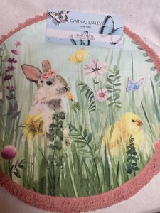 Cynthia Rowley Placemats (4) Easter BUNNY RABBIT CHICK FLOWERS GREEN 15 INCH NIP - Picture 1 of 3