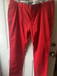 T R Premium Herren 40 rot elegante maßgeschneiderte Freizeit Chino flache Hose Golf - Bild 1 von 5
