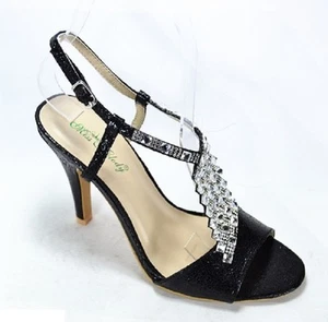 Chaussure Sandale Escarpin STRASS NOIRE Pointure 39 Talon 10 cm - Picture 1 of 5