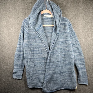 Woolrich Damen L blau meliert vorne offen Strickjacke Kapuze Häkel Strand Vibes - Bild 1 von 10