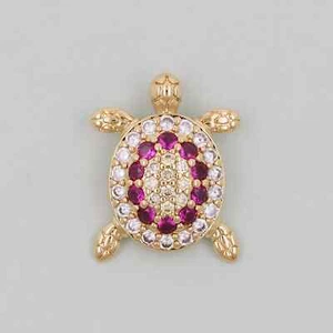2Ct Lab-Created Diamond/Ruby Turtle Pendant Necklace 14k Yellow Gold Finish - Picture 1 of 4