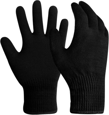 Merino Wool Gloves Liner Warm Thermal Large Black for Winter Use - Image 1 of 4