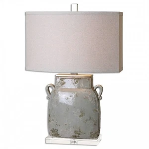 UTTERMOST CERAMIC 25" TABLE LAMP 30038 Melizzano Collection IVORY GRAY EXCELLENT - Picture 1 of 14