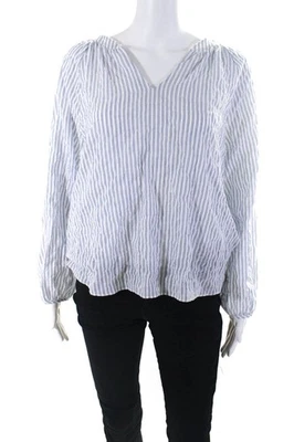 Blusa Top Drew Mujer Algodón Tejido Rayas Manga Larga Cuello en V Blanca Talla S Foto 1 de 4