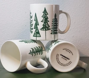 3 Starbucks 2015 Holiday Coffee Cup Christmas Tree Mug 12 Fl Oz Green White Pine - Picture 1 of 7