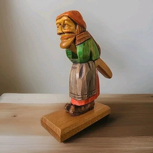 VTG Nutcracker Figural Old Lady Folk Art Handcarved Handpainted German 9.5" - Picture 1 of 15