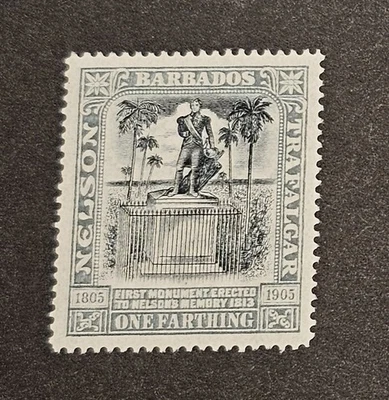 Edward VII   Barbados 1906   SG 145  1/4d black/grey  "Nelson Centenary"    MNH - Image 1 of 2