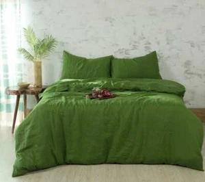 Juego de edredones de lino en helecho verde lavado suavizado cubierta de edredón boho - Imagen 1 de 5