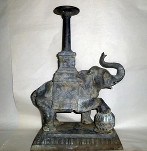 Antique Victorian 17" tall 20lb Metal Elephant Plant Stand Garden Candle Holder - Picture 1 of 10