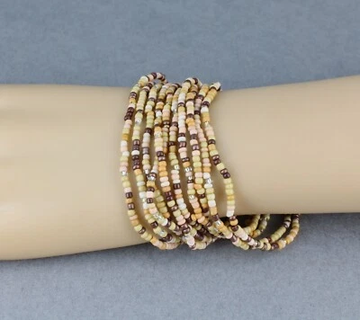 10 Pulseras Marrón Tostado Beige Caqui Plata Semilla Cuentas Stretch Set Cuentas Pila Foto 1 de 4