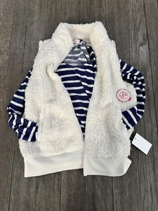 Girls extra large 2 pcs set long sleeve blue and white shirt and vest both new - Picture 1 of 8