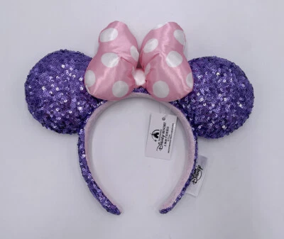 Diadema de lentejuelas púrpura lunares rosa Disneyland Minnie Ears 2021 de los parques de Disney Foto 1 de 4