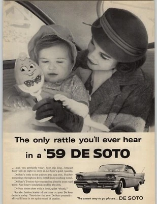 DeSoto 1959 anuncio impreso de coche vintage mamá bebé con sonajero bebé arte efímero años 50 Foto 1 de 4