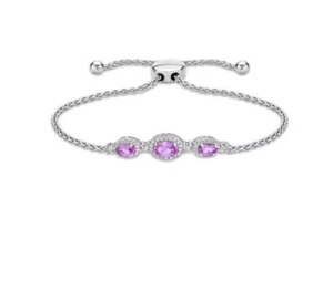 Kay Jewelers Gems of Serenity Silver Pink Sapphire Adjustable Bolo Bracelet - Picture 1 of 6