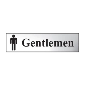 Gentlemen Toilet Sign Self-Adhesive PVC Chrome Effect 200mm x 50mm - Picture 1 of 2