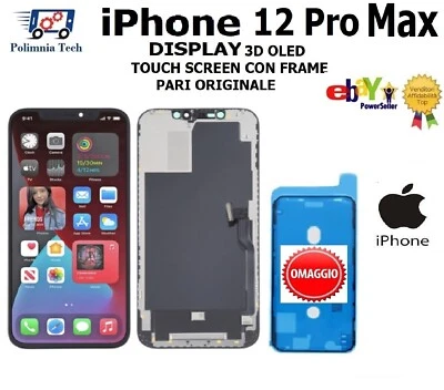 APPLE IPHONE 12 PRO MAX DISPLAY TOUCHSCREEN VETRO CON FRAME PARI ALL' ORIGINALE TOP