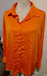Mylene Klass Orange Long Sleeve 20 Dress Blouse Polyester Satin Effect - Picture 1 of 5