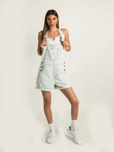 Levi’s Vintage Modern Striped Shortall Overalls Light Wash Stripey Size XL $70 - Picture 1 of 18