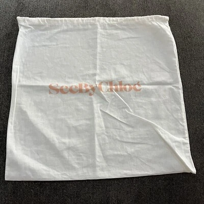 See by Chloe 集尘袋 17 英寸 X 17 英寸白色存储保护套 钱包 鞋 抽绳 旅行 — 第 1/4 张图片