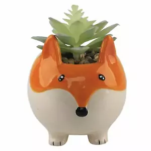 Flora Bunda Artificial Succulent in 4.5" Large Orange Fox Animal Novelty Pot - Picture 1 of 4
