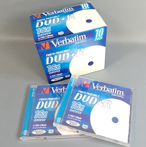 10 PACK (+2 extra) Verbatim Printable DVD+R 4.7GB 16x Speed 120min New & Sealed - Picture 1 of 10