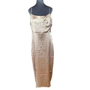 Ribbed Gold Midi Slip Dress With Adjustable Spaghetti Straps By Rihoa Size L 97% - Picture 1 of 5