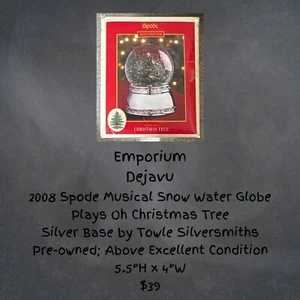 2008 Spode Musical Snow Water Globe Plays Oh Christmas Tree Silver Base with Box - Picture 1 of 5