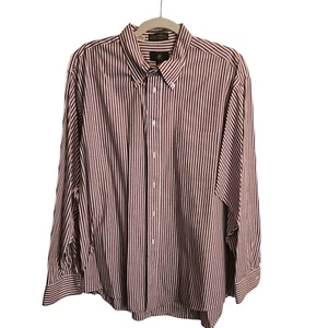 Club Room Pinpoint Oxford Button Down Shirt Burgundy Stripe Size 17.5x35 - Picture 1 of 4