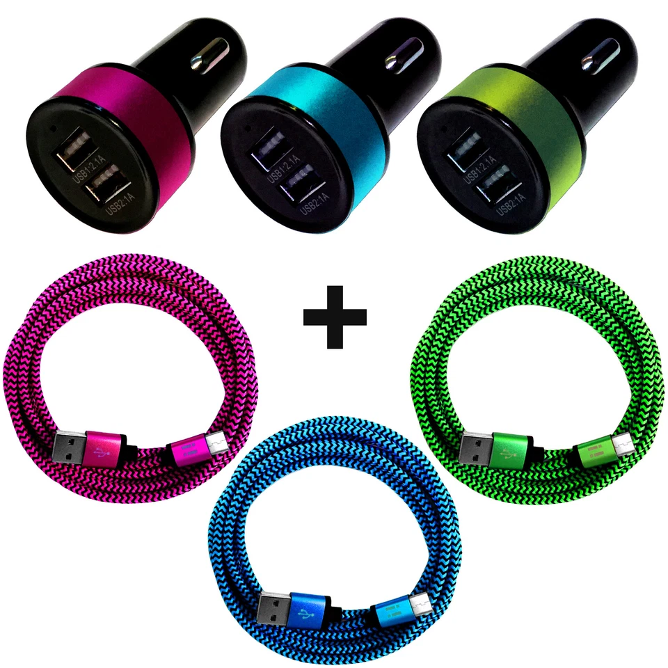 DUAL Kfz Auto Ladegerät Zigarettenanzünder Adapter + 1m 2m USB Typ C Ladekabel - Bild 1 von 3