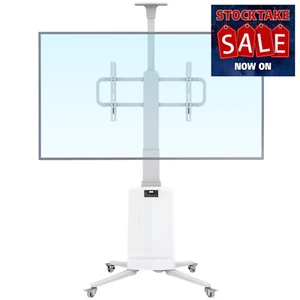 Heavy Duty Mobile TV Cart Adjustable TW-85 - Electric Height Adjustment - White - Picture 1 of 8