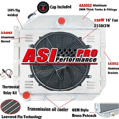 3 Row Radiator+Shroud Fan+Relay For 1951-57 International Harvester L/R/S Series Foto 1 de 4