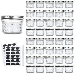Mini Mason Glass Canning Jars,4 OZ Jelly Jars with Regular Lids（Silver,Ideal for - Picture 1 of 12