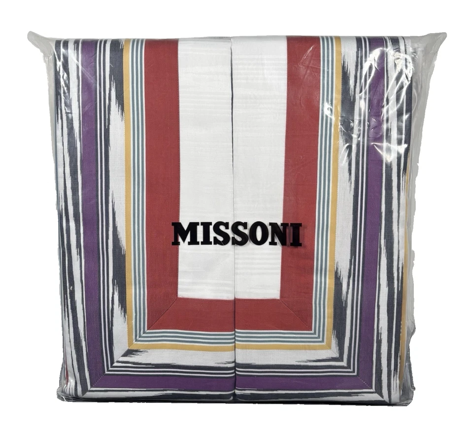 Missoni Duvet Cover Set Striped Flame Multicolor Yarn Dyed Cotton Italy Bedding - Image 1 of 4