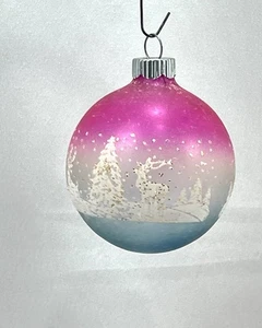 Vintage Shiny Brite Rosa Blau Ombré Winter Woods Hirsch Glas Weihnachtsschmuck  - Bild 1 von 8