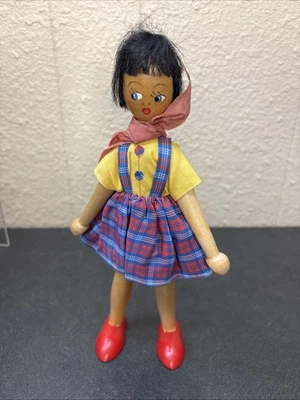 复古 ~ Joli 木制波兰 Peg 娃娃 ~ 波兰手工制作 ~ 可移动四肢 ~ 9 — 第 1/4 张图片