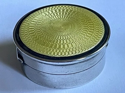 Antique Silver & Yellow Guilloche Enamel Small Powder Pot & Mirror C557 - Image 1 of 4