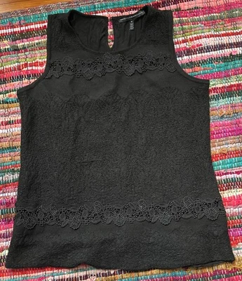 White House Black Market Medium Floral Lace Textured Chic Sleeveless Blouse Med - Image 1 of 4