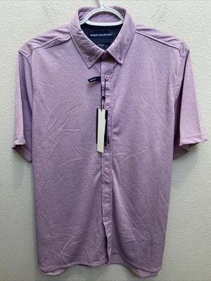 Report Collection Men's Large Purple Flex Knit Short Sleeve Button Down Shirt - Image 1 of 4