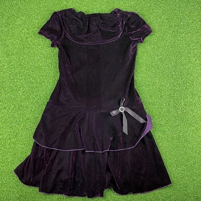 复古 Amy Byer 女孩紫色天鹅绒短袖蝴蝶结装饰分层连衣裙 10 — 第 1/4 张图片