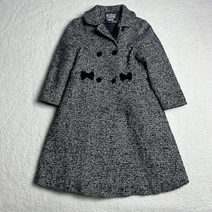 Rothschild Tweed Velvet Bow Trench Coat Vintage Peacoat Dressy Wool Blend 6 - Picture 1 of 12