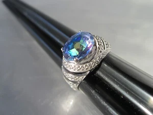 BEAUTIFUL VTG NATALIYA COLLISTER SOLID STERLING SILVER GENUINE MYSTIC TOPAZ RING - Picture 1 of 11