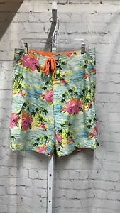 Hollister Mens Board Shorts Pink Hibiscus Patterned Palms Orange Medium - Picture 1 of 9