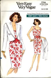 Chaqueta de Vestido UC Talla 14 16 18 Muy Fácil Sin Mangas Vogue 7724 Patrón B 36 - 40 - Imagen 1 de 3