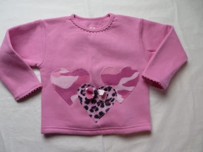 Athletic Works Girl Sweatshirt Pink w Camo & Animal Print Hearts 24 Months #7059 - Image 1 of 4