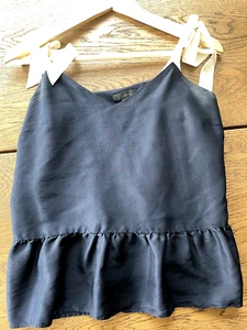 J Crew Damen Marineblau Seide Camisole Rüschen Größe 2 Tanktop Bluse Cami - Bild 1 von 4