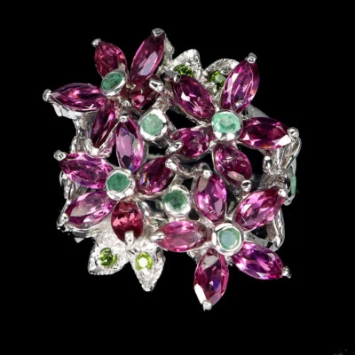 925 Sterlingsilber Ring Rhodolith Smaragd Natürlich Edelstein Schmuck Größe 6.5 - Bild 1 von 4