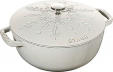 SPEDIZIONE GRATUITA: fiocco di neve forno francese tartufo bianco in ghisa rotondo Staub 24 cm