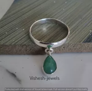 Solid 925 Sterling Silver Natural Emerald Gemstone Ring Jewellery S US 8 VJ-434 - Picture 1 of 8